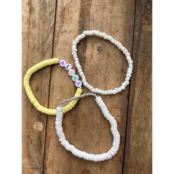 Yellow Aloha Tropical Bracelets- Set of 3 - Picture 2 of 4